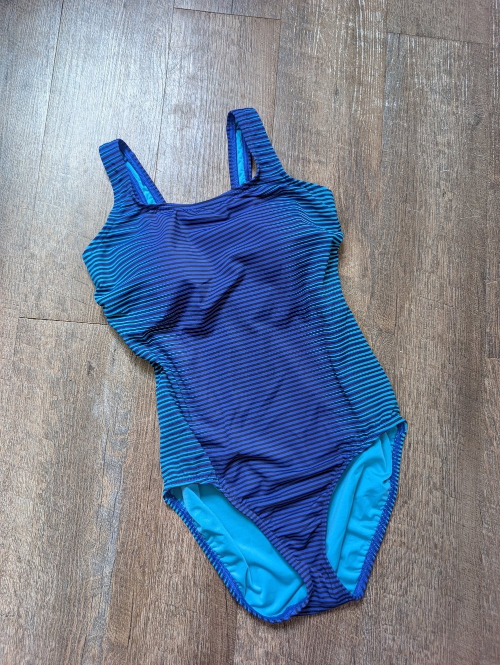 Lands End Striped Blue One-Piece Swimsuit Size Large